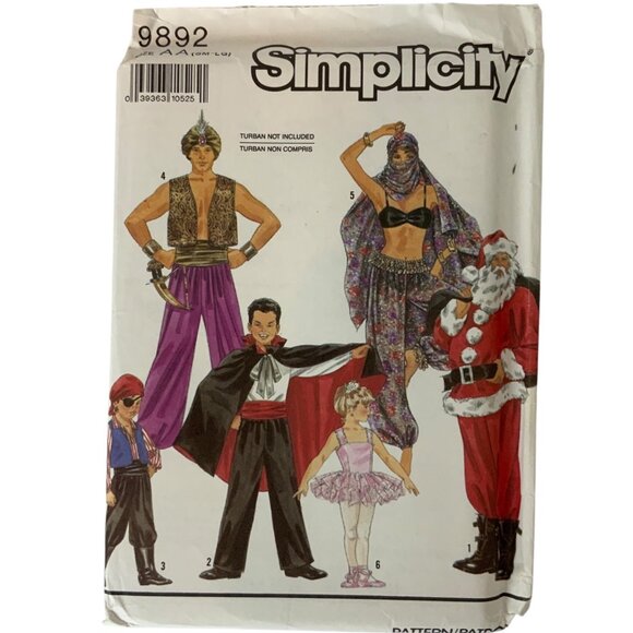 Simplicity 9892 Adult Costume Sewing Pattern S-M-L Genie Belly Dancer Santa 1990 - Picture 1 of 3